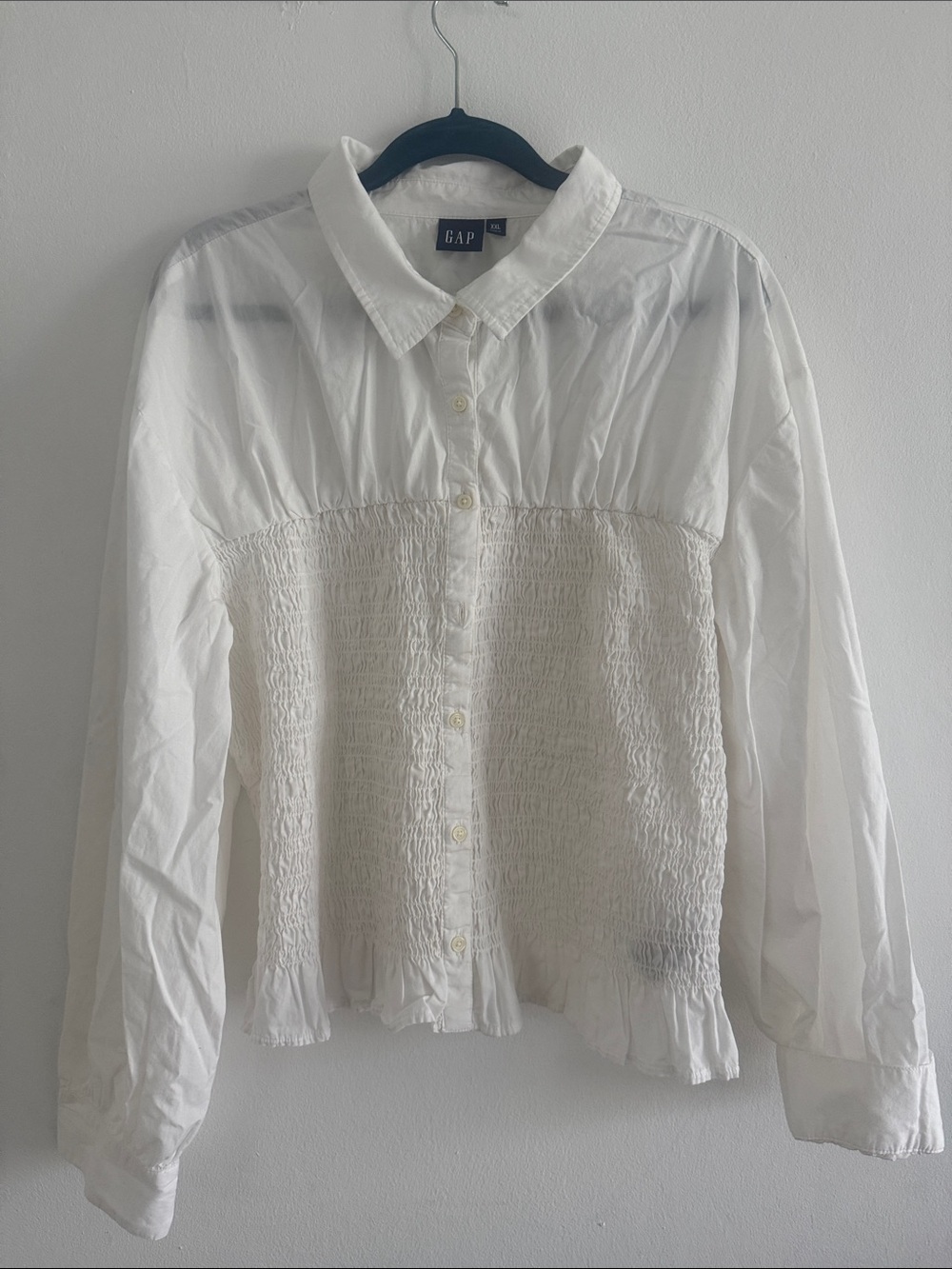 GAP White Smocked Button-Up Blouse
